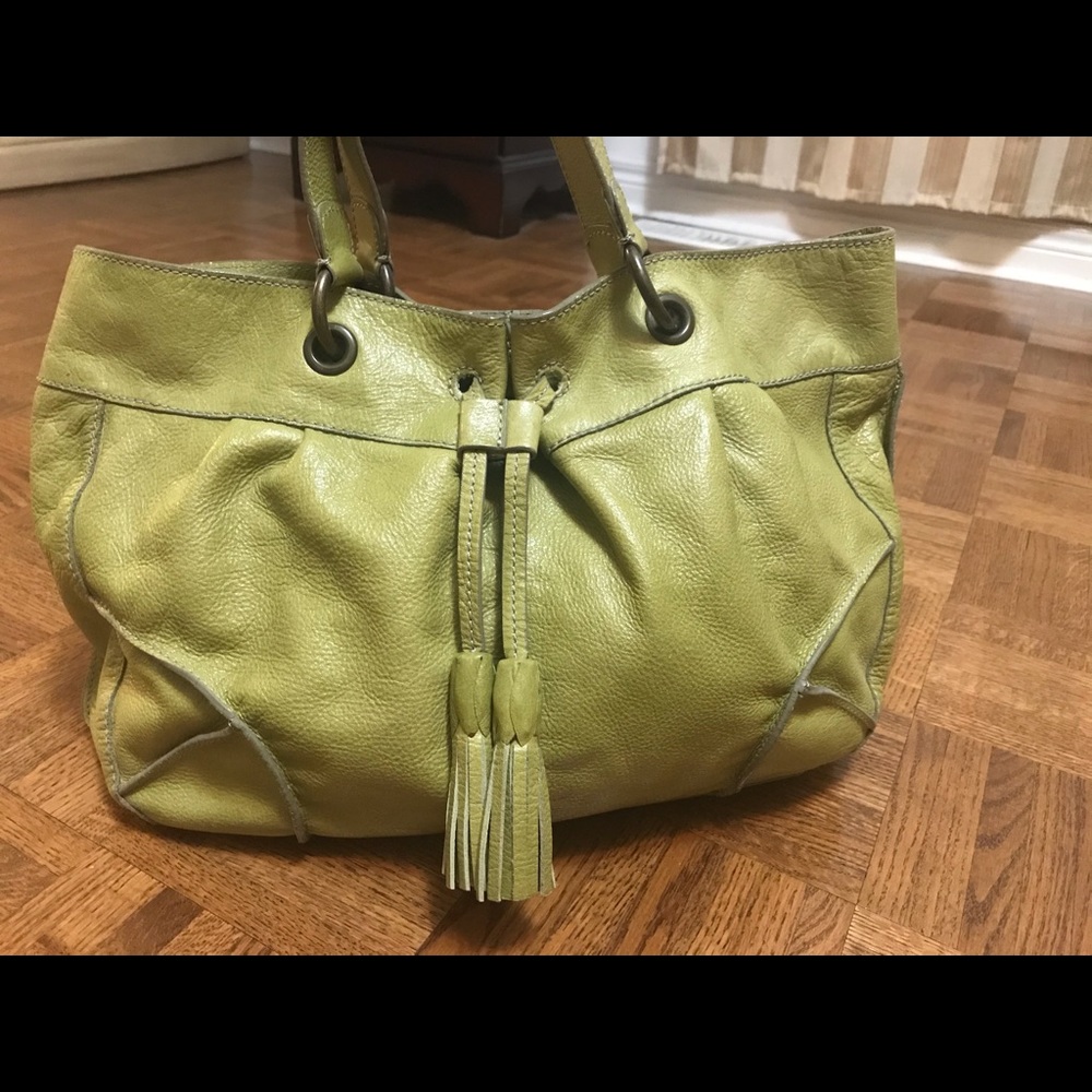 Jessica Simpson real lamb leather green satchel